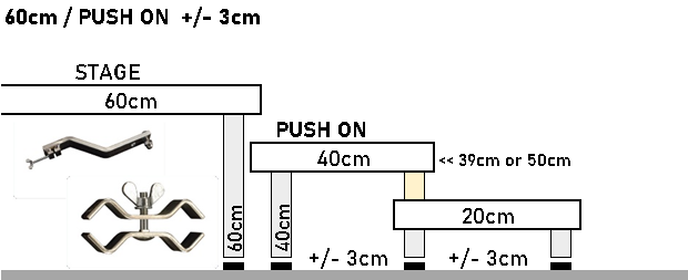 Pódium 6x4m, schody Š: 1m, textílie vpředu, kolečka - Výška: 40-60cm, Typ nivelace: Nohy +/- 3cm