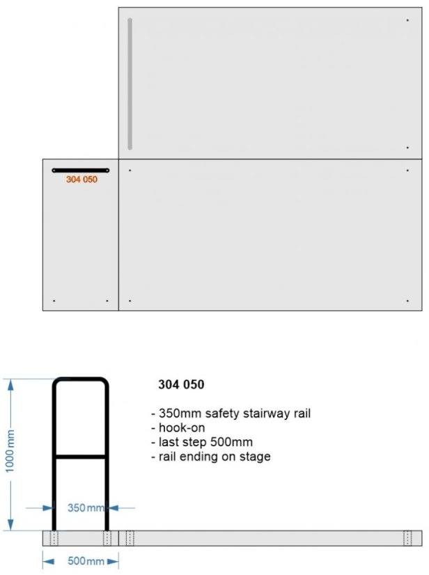304050 Nivtec stairway safety rail, height 100 cm, final part for top step E