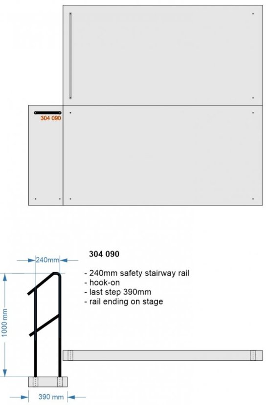 304090 Nivtec stairway safety rail, height 100 cm, final part for top step A